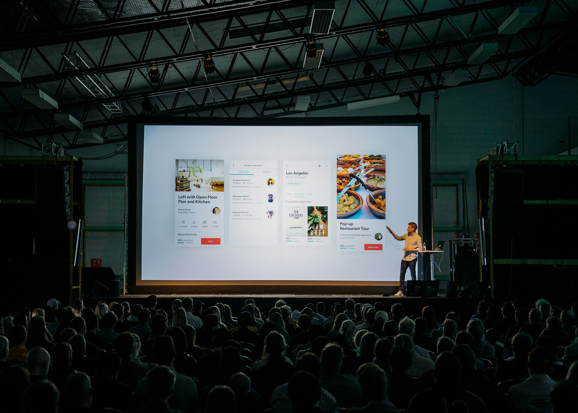 Corporate leadership forum with stage and screen